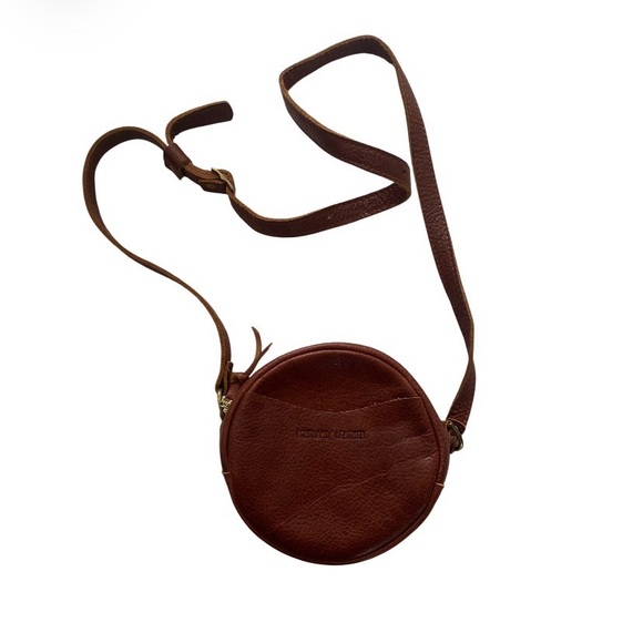 Portland Leather Nutmeg  Circle Crossbody Bag with Pebbled Leather 7” - Picture 3 of 13